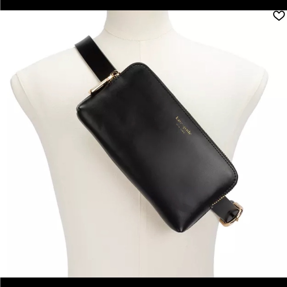 NWT Kate Spade New York Zip Logo Small Belt Bag, Black Leather
